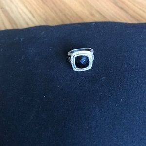 David Yurman black onyx and diamond ring in silver